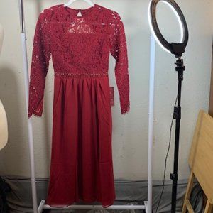 Truth & Fable Women's Burgundy Lace Long Sleeve Midi Dress XXS NWT